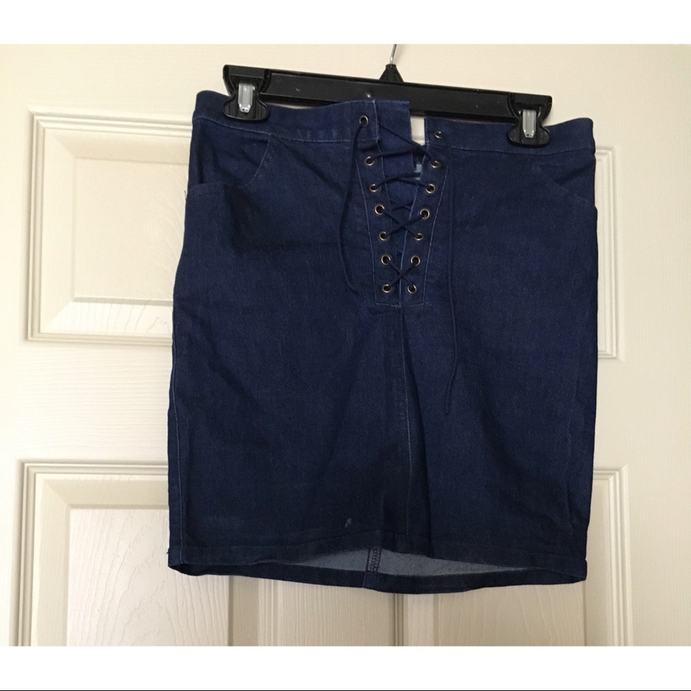Forever 21 Lace Up Body Con Denim Skirt